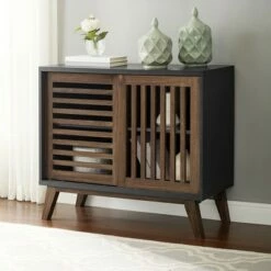 Visconti Mid-Century Modern Sliding Slat Door TV Stand for TVs up to 40" - Saracina Home White/rustic Oak