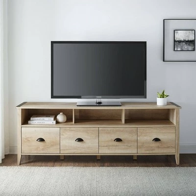 4 Drawer Farmhouse TV Stand for TVs up to 80" - Saracina Home Gray Wash 4 4 Drawer Farmhouse TV Stand for TVs up to 80" - Saracina Home Gray Wash - Image 2