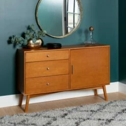 Mid-Century Modern with Closed Storage TV Stand for TVs up to 58" - Saracina Home Walnut