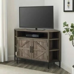 Atticus Modern Farmhouse 2 Door Corner TV Stand for TVs up to 55" - Saracina Home Rustic Oak -Cheap TV Stands Store unnamed file 4082