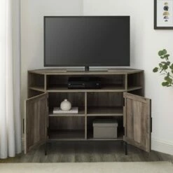 Atticus Modern Farmhouse 2 Door Corner TV Stand for TVs up to 55" - Saracina Home Rustic Oak -Cheap TV Stands Store unnamed file 4083