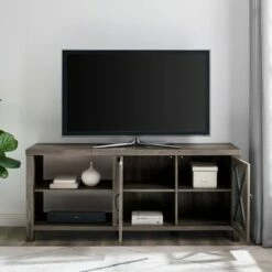 Newark Industrial Farmhouse Metal Mesh X Door TV Stand for TVs up to 65" - Saracina Home Gray Wash -Cheap TV Stands Store unnamed file 4119