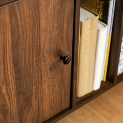 Modern Vinyl Record Player Storage TV Stand for TVs up to 65" - Saracina Home Dark Walnut -Cheap TV Stands Store unnamed file 4142