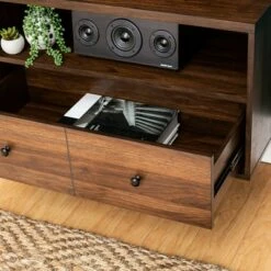 Modern Vinyl Record Player Storage TV Stand for TVs up to 65" - Saracina Home Dark Walnut -Cheap TV Stands Store unnamed file 4143