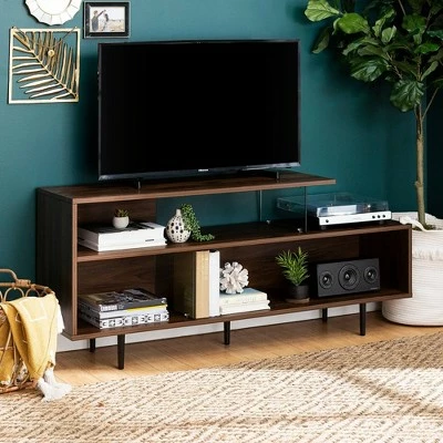 Asymmetrical Wood and Glass Console TV Stand for TVs up to 50" - Saracina Home Slate Gray 11 Asymmetrical Wood and Glass Console TV Stand for TVs up to 50" - Saracina Home Slate Gray - Image 9
