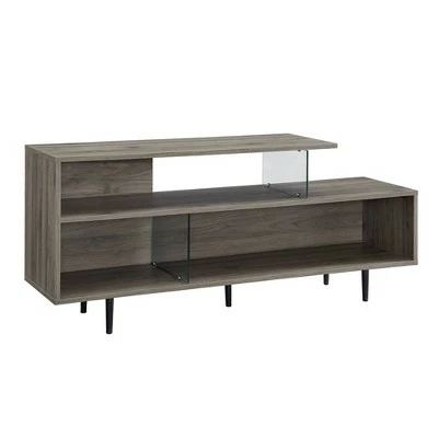 Asymmetrical Wood and Glass Console TV Stand for TVs up to 50" - Saracina Home Slate Gray 13 Asymmetrical Wood and Glass Console TV Stand for TVs up to 50" - Saracina Home Slate Gray - Image 11