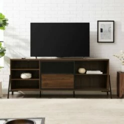 Modern Industrial Metal Mesh Sliding Door TV Stand for TVs up to 80" - Saracina Home Dark Walnut -Cheap TV Stands Store unnamed file 4208