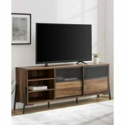 Modern Industrial Metal Mesh Sliding Door TV Stand for TVs up to 80" - Saracina Home Dark Walnut -Cheap TV Stands Store unnamed file 4213