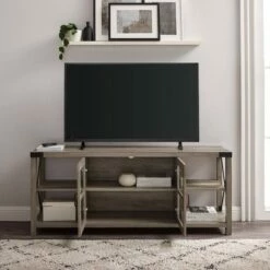 Sophie Rustic Farmhouse X Frame Glass Door TV Stand for TVs up to 65" - Saracina Home Rustic Oak -Cheap TV Stands Store unnamed file 4305