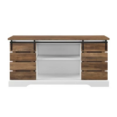 Farmhouse Sliding Slat Door Console TV Stand for TVs up to 65" - Saracina Home Rustic Oak 4 Farmhouse Sliding Slat Door Console TV Stand for TVs up to 65" - Saracina Home Rustic Oak - Image 2
