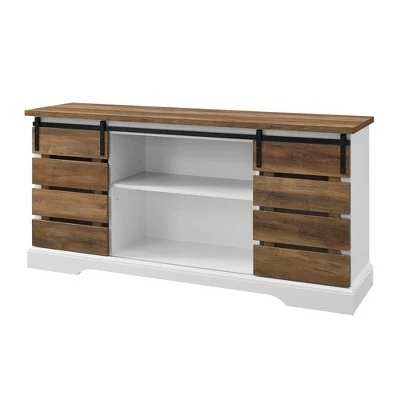 Farmhouse Sliding Slat Door Console TV Stand for TVs up to 65" - Saracina Home Rustic Oak 10 Farmhouse Sliding Slat Door Console TV Stand for TVs up to 65" - Saracina Home Rustic Oak - Image 8