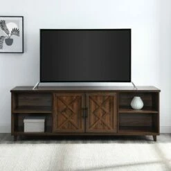 Whitton Modern Transitional Geometric 2 Door TV Stand for TVs up to 80" - Saracina Home Dark Walnut