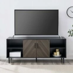 Angelo Modern 2 Door Bookmatch TV Stand for TVs up to 65" - Saracina Home Ash Brown/white