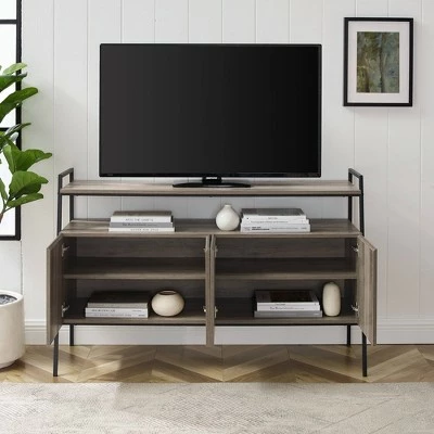 Modern Angled Frame 4 Door TV Stand for TVs up to 58" - Saracina Home Gray Wash 8 Modern Angled Frame 4 Door TV Stand for TVs up to 58" - Saracina Home Gray Wash - Image 6