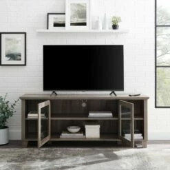 Rustic Farmhouse 2 Door TV Stand for TVs up to 65" - Saracina Home Dark Walnut -Cheap TV Stands Store unnamed file 4410