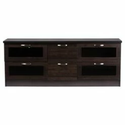 Adelino Wood Cabinet with 4 Glass Doors and 2 Drawers TV Stand for TVs up to 62" Dark Brown - Baxton Studio