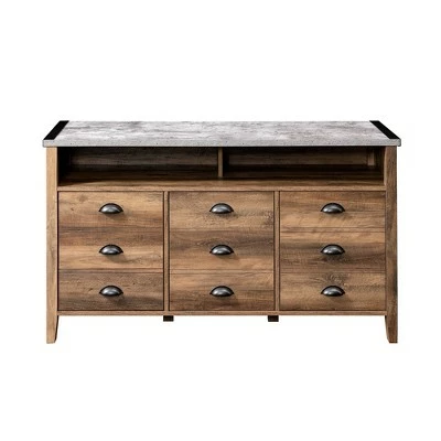 Industrial Farmhouse Console TV Stand for TVs up to 58" - Saracina Home Faux Dark Concrete/rustic Oak 4 Industrial Farmhouse Console TV Stand for TVs up to 58" - Saracina Home Faux Dark Concrete/rustic Oak - Image 2