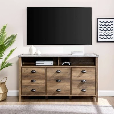 Industrial Farmhouse Console TV Stand for TVs up to 58" - Saracina Home Faux Dark Concrete/rustic Oak 5 Industrial Farmhouse Console TV Stand for TVs up to 58" - Saracina Home Faux Dark Concrete/rustic Oak - Image 3