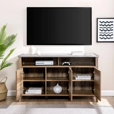 Industrial Farmhouse Console TV Stand for TVs up to 58" - Saracina Home Faux Dark Concrete/rustic Oak 6 Industrial Farmhouse Console TV Stand for TVs up to 58" - Saracina Home Faux Dark Concrete/rustic Oak - Image 4