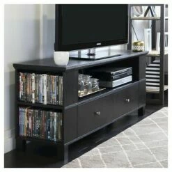 Wood Storage TV Stand for TVs up to 65" Black - Saracina Home