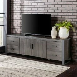 Modern Urban Industrial TV Stand for TVs up to 80" - Saracina Home Charcoal