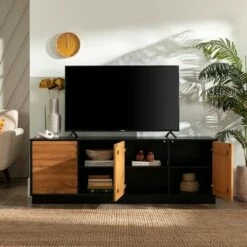 Kumi Modern Boho Solid Wood Plank Door with Cord Management TV Stand for TVs up to 85" - Saracina Home Caramel/white -Cheap TV Stands Store unnamed file 4648