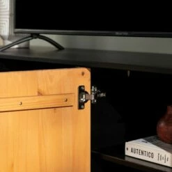 Kumi Modern Boho Solid Wood Plank Door with Cord Management TV Stand for TVs up to 85" - Saracina Home Caramel/white -Cheap TV Stands Store unnamed file 4653