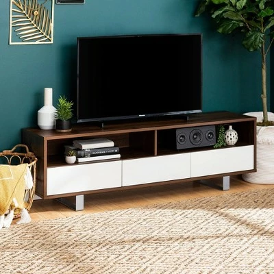 Modern 3 Drawer Low Console TV Stand for TVs up to 65" Dark Walnut - Saracina Home 3 Modern 3 Drawer Low Console TV Stand for TVs up to 65" Dark Walnut - Saracina Home