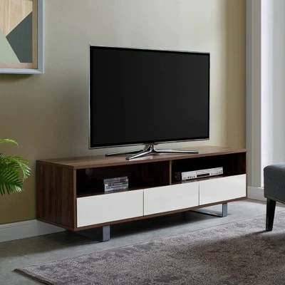 Modern 3 Drawer Low Console TV Stand for TVs up to 65" Dark Walnut - Saracina Home 5 Modern 3 Drawer Low Console TV Stand for TVs up to 65" Dark Walnut - Saracina Home - Image 3