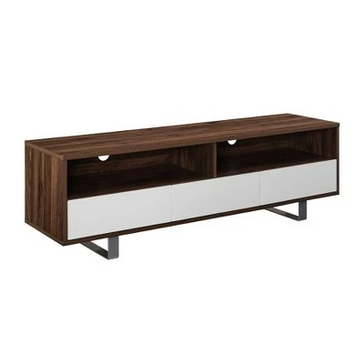 Modern 3 Drawer Low Console TV Stand for TVs up to 65" Dark Walnut - Saracina Home 6 Modern 3 Drawer Low Console TV Stand for TVs up to 65" Dark Walnut - Saracina Home - Image 4