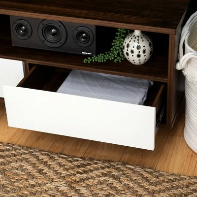 Modern 3 Drawer Low Console TV Stand for TVs up to 65" Dark Walnut - Saracina Home 10 Modern 3 Drawer Low Console TV Stand for TVs up to 65" Dark Walnut - Saracina Home - Image 8