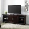 Sliding Door Transitional Wood Storage TV Stand for TVs up to 80" - Saracina Home Black