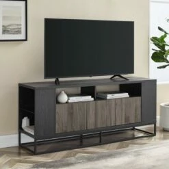 Renner Modern Side Storage TV Stand for TVs up to 65" - Saracina Home Slate Gray/graphite