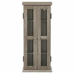 41" Wood Media Storage Tower Cabinet - Saracina Home Driftwood