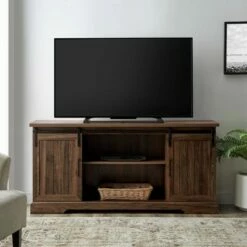 Adelaide Double Sliding Door TV Stand for TVs up to 65" Dark Walnut - Saracina Home