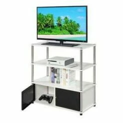 Highboy TV Stand for TVs up to 40" White/Black Doors - Breighton Home