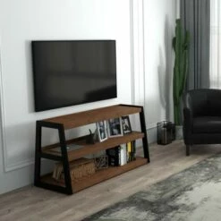 Hawkins Metal/Wood TV Stand for TVs up to 50" Walnut - WyndenHall