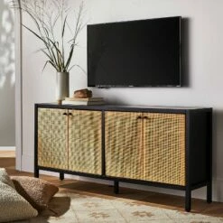 Threshold Designed W/Studio McGee Springville Caned Door TV Stand for TVs up to 60" Black - Threshold™ designed with Studio McGee