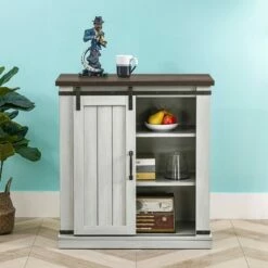 32" TV Stand for TVs up to 40" Saw Cut Off White with Dark Walnut Desktop - Home Essentials