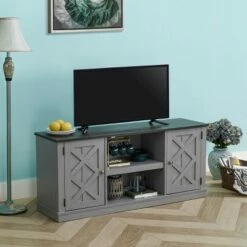 54" Farmhouse Two-Tone TV Stand for TVs up to 65" Gray - Home Essentials