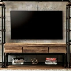 Stonehedge Industrial Pipe Inspired TV Stand for TVs up to 60" Black/Natural - HOMES: Inside + Out