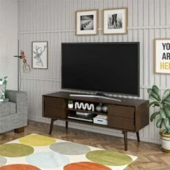 Brittany Mid-Century Modern TV Stand for TVs up to Walnut - Novogratz