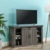 54" Sliding Doors TV Stand for TVs up to 60" Weathered Gray Oak - Home Essentials