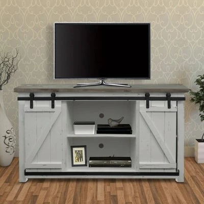 Wooden Console with Barn Style Sliding Door TV Stand for TVs up to 69" Brown/White - The Urban Port 7 Wooden Console with Barn Style Sliding Door TV Stand for TVs up to 69" Brown/White - The Urban Port - Image 5