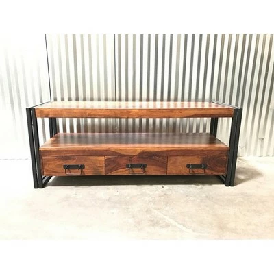 Sheesham Wood 3 Drawer TV Stand for TVs up to 65" Natural - Timbergirl 3 Sheesham Wood 3 Drawer TV Stand for TVs up to 65" Natural - Timbergirl