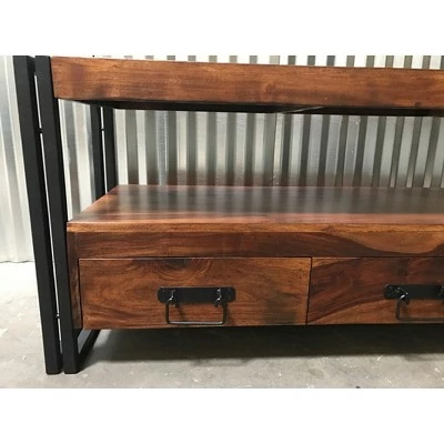 Sheesham Wood 3 Drawer TV Stand for TVs up to 65" Natural - Timbergirl 4 Sheesham Wood 3 Drawer TV Stand for TVs up to 65" Natural - Timbergirl - Image 2