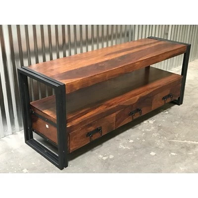 Sheesham Wood 3 Drawer TV Stand for TVs up to 65" Natural - Timbergirl 5 Sheesham Wood 3 Drawer TV Stand for TVs up to 65" Natural - Timbergirl - Image 3