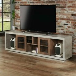 Valla Industrial TV Stand for TVs up to 70" Distressed Walnut - HOMES: Inside + Out