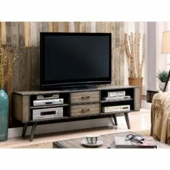 Georgie Mid-Century Modern Multi-Storage Console TV Stand for TVs up to 72" Gray - HOMES: Inside + Out