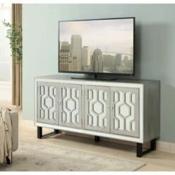 Eloise 4 Door Media Credenza TV Stand for TVs up to 74" Pewter - Treasure Trove Accents -Cheap TV Stands Store unnamed file 5544